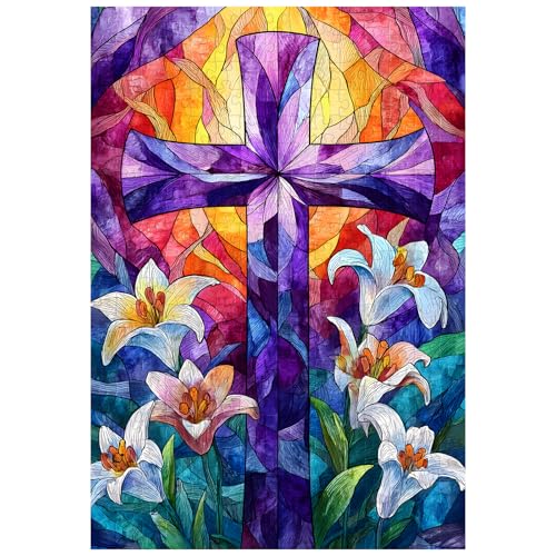 Tolles Puzzle für Erwachsene, 300 Teile, Buntglas-Kreuz-Lilien-Puzzles für Erwachsene, Spielzeug, Geschenk, Familiendekoration, Kinderpuzzle von Artinhand