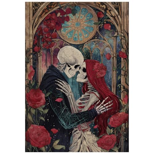 Tolles Puzzle für Erwachsene, 300 Teile, Gothic-Skelett-Rosen, Puzzles für Erwachsene, Spielzeug, Geschenk, Familiendekoration, Kinderpuzzle von Artinhand