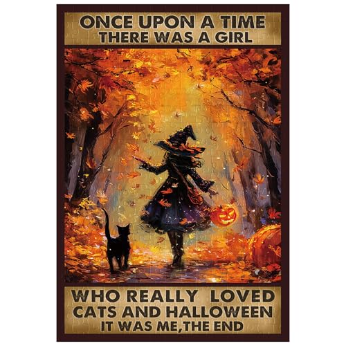 Tolles Puzzle für Erwachsene, 300 Teile, schwarze Hexe, Once Upon A Time There was A Girl Who Really Loved Cats Halloween-Puzzles für Erwachsene, Spielzeug, Geschenk, Familiendekoration, Kinderpuzzle von Artinhand