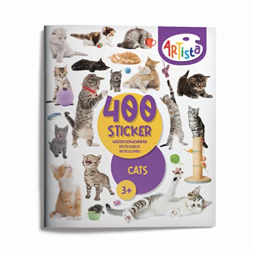 Artista 9315130 Stickerbuch Katzen, 400 naturgetreue Sticker, wiederverwendbar, für Erwachsene und Kinder ab 3 Jahren von Artista
