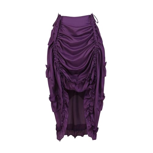AruMinna Damen Burlesque Piraten Rock mit Kordelzug Steampunk Viktorianisch Mittelalter Vintage Cosplay Kostüm Hohe Taille Rüschen Gothic Halloween Karneval (Lila, S) von AruMinna