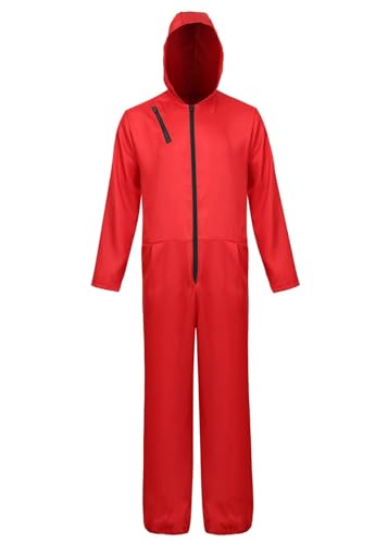 AruMinna Erwachsenenkostüm, roter Overall, Herren-Halloween-Kostüme für Herren, Overalls-Outfit-Anzüge (Typ 1, M) von AruMinna