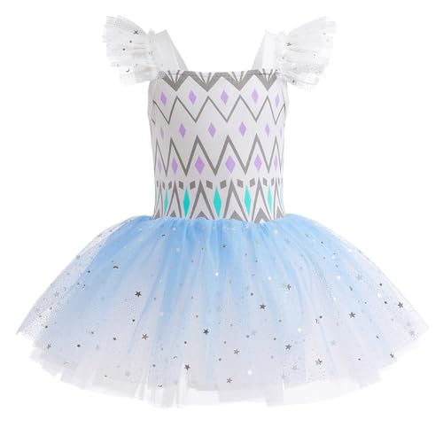 AruMinna Kleinkind Mädchen Prinzessin Ballerina Tutu Kleid Rapunzel Sofia Schneewittchen Frozen Elsa Verkleidung Karneval Halloween Kostüm (Elsa, 12-18 Monate) von AruMinna
