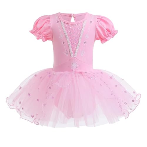 AruMinna Kleinkind Mädchen Prinzessin Ballerina Tutu Kleid Rapunzel Sofia Schneewittchen Frozen Elsa Verkleidung Karneval Halloween Kostüm (Elsa (Rosa), 5-6 Jahre) von AruMinna
