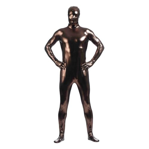 AruMinna Kostüm Lacklook Bodysuit Lacklederanzug Herren Cosplay Kleidung Erwachsene Glitzer Overall Glänzend Ganzkörperanzug Silber Karneval Halloween Wetlook Anzug (Glänzend, S) von AruMinna