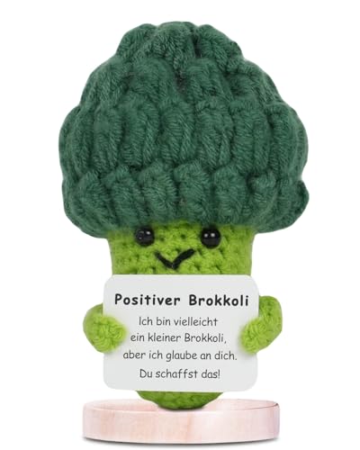 Aruigu Pocket Hug Positive Broccoli, Kreative Strickwolle Broccoli Puppe, Mutmacher Geschenk, Gute Besserung Geschenk, Einschulung Geschenk, Glücksbringer Prüfung Geschenk - Broccoli Puppe 1 St von Aruigu