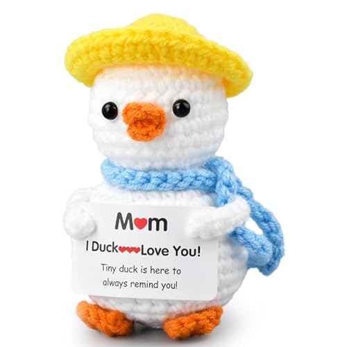 Aruigu Glücksbringer Bär Pocket Hug Geschenk, Kreative gestrickte Bärenpuppe aus Wolle, Lustige Mutmacher Kinder Geschenk, Gute Besserung Geschenk, Einschulung Geschenk (Ente) von Aruigu