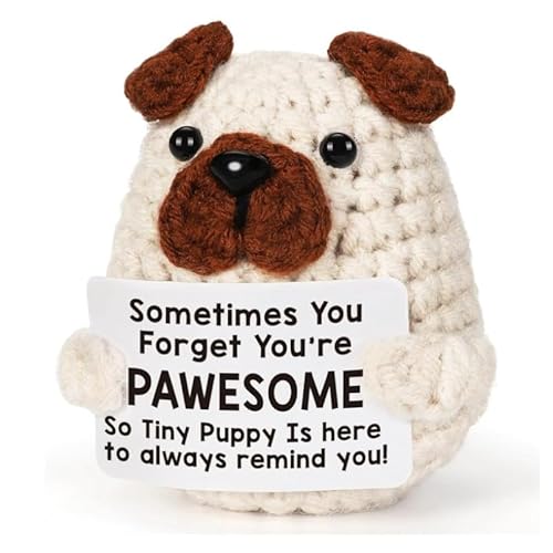 Aruigu Glücksbringer Bär Pocket Hug Geschenk, Kreative gestrickte Bärenpuppe aus Wolle, Lustige Mutmacher Kinder Geschenk, Gute Besserung Geschenk, Einschulung Geschenk (Hund) von Aruigu