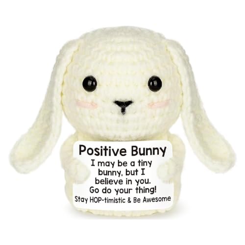 Aruigu Glücksbringer Bär Pocket Hug Geschenk, Kreative gestrickte Bärenpuppe aus Wolle, Lustige Mutmacher Kinder Geschenk, Gute Besserung Geschenk, Einschulung Geschenk (Kaninchen) von Aruigu