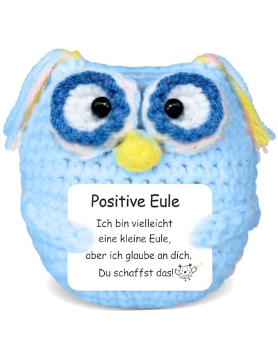 Aruigu Glücksbringer Gestrickte Eule Positive Geschenke, Pocket Hug Eule Positive Kartoffel Ersatz, Mutmacher Geschenk, Gute Besserung Geschenk, Glücksbringer Prüfung Geschenk (Blau) von Aruigu