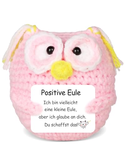 Aruigu Glücksbringer Gestrickte Eule Positive Geschenke, Pocket Hug Eule Positive Kartoffel Ersatz, Mutmacher Geschenk, Gute Besserung Geschenk, Glücksbringer Prüfung Geschenk (Rosa) von Aruigu