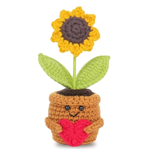 Aruigu Pocket Hug Positive Sonnenblume, Kreative Strickwolle Sonnenblume Puppe, Muttertag Geburtstag für Familien, Freunden, Mutmacher Geschenk, Gute Besserung Geschenk, Einschulung Geschenk von Aruigu