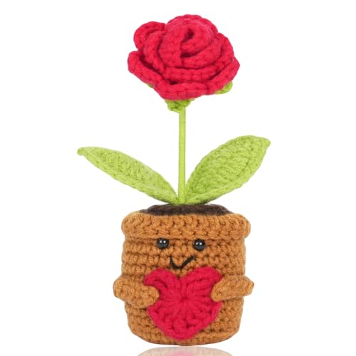 Aruigu Pocket Hug Positive Rose, Kreative Strickwolle Rose Puppe Mutmacher Geschenk, Gute Besserung Geschenk, Einschulung Geschenk, Geschenke für Mama,Muttertagsgeschenk von Aruigu