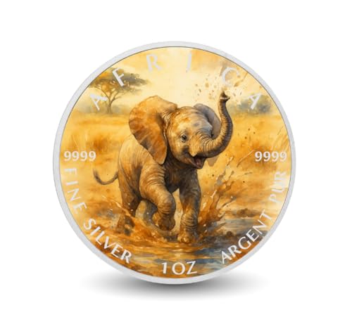 Arverni Mint Joyful Splash - Little Elephant of Africa 1oz 9999 Silver Coloured Coin Arverni Mint Joyful Splash - Little Elephant of Africa 1oz 9999 Silver Coloured Coin von Arverni Mint