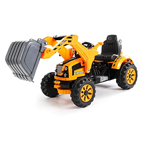 AsVIVA Kinder Elektroauto, Schaufelbagger Bagger (50 Watt Motor), elektrische bewegliche Schaufel, Einsitzer, Lenkradsteuerung, rote Warnleuchte, Elektroauto für Kinder ab 3 Jahre, gelb von AsVIVA