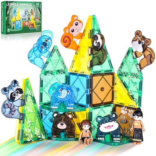 Asago Magnetische Gebäude Spielzeug, Dschungel Thema Gebäude Spielzeug für Kleinkinder, Montage 3D Struktur Tier & Wald, STEM Spielzeug für Kinder Mädchen, Jungen Alter 2 3 4 5 6, KBDK-58 von Asago