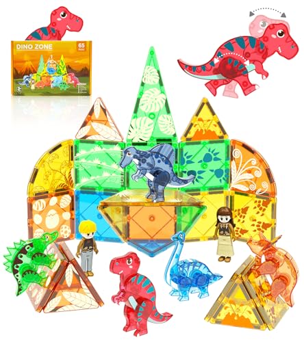 Magnetische Kacheln Dinosaurier Baukasten für Kinder und Kleinkinder Montessori Kreative Magnetblöcke Konstruktionsspielzeug für 3 Jahre alte Jungen und Mädchen zu STEM Learning & Educational Stack von Asago