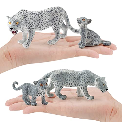 4pcs realistische Schneeleoparden Figuren, PVC Wildlife Toy Jungle Animals Figuren Leopard Model Familie Spielset Bildungsspielzeugkuchen -Topper Geburtstagsgeschenk für Kinder von Asarly