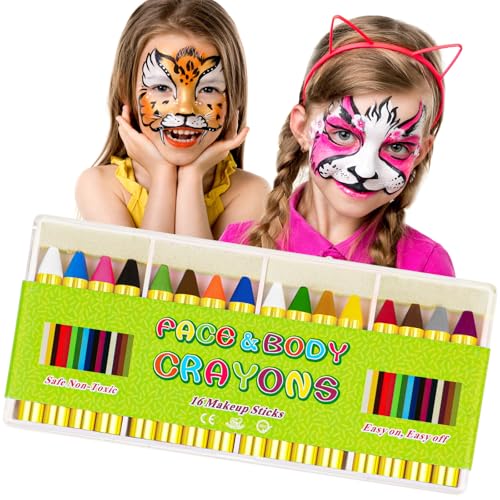 Gesichtsfarben KinderschminkeStifte Set, Asddage 16 Farben Gesicht Malen Buntstifte ungiftig Gesichtslack-Kits für Kinder, Ideal für Partys, Easter, Halloween (16 STK) von Asddage