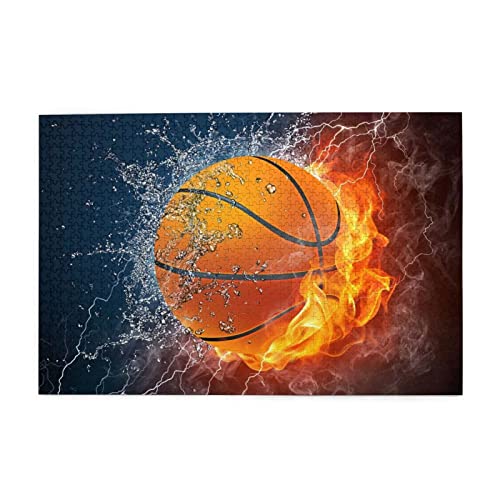 Basketball auf Feuer und Wasser-Flammenspritzer, Holz-Puzzle, 1000 Teile, personalisiertes Bilderpuzzle für Erwachsene und Jugendliche von Aseelo