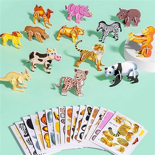 Ally-Pocket Educational 3D Cartoon Puzzle,3D Paper Puzzles Paper Craft DIY Puzz,Shape Matching Puzzle,3D Jigsaw Puzzles Cartoon Educational Toys,Cartoon Art Crafts Gifts for Boys & Girls (Animal) von Ashopfun
