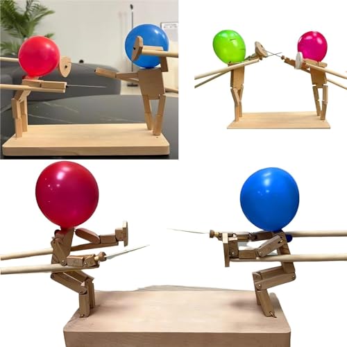 Ballon-Bambus-Mann-Schlacht, Holz-Bots-Kampfspiel für 2 Spieler, handgefertigte Holzzaunpuppen, schneller Ballonkampf, Partyspiele für Erwachsene, für Gruppen, lustig und spannend (30 x 5 mm) von Ashopfun