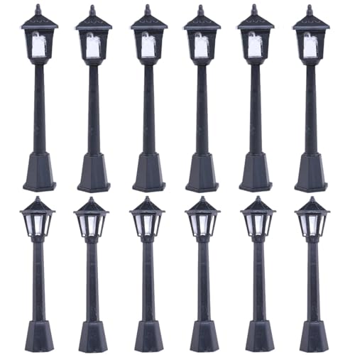 Ashuxxn 12 Stück Miniatur Straßenlaterne Miniatur Puppenhaus Straßenlampe Mini Laterne Puppenhaus Straßenlampen für Modellbau Feengarten Zubehör Puppenhaus Dekoration 8cm+10cm von Ashuxxn