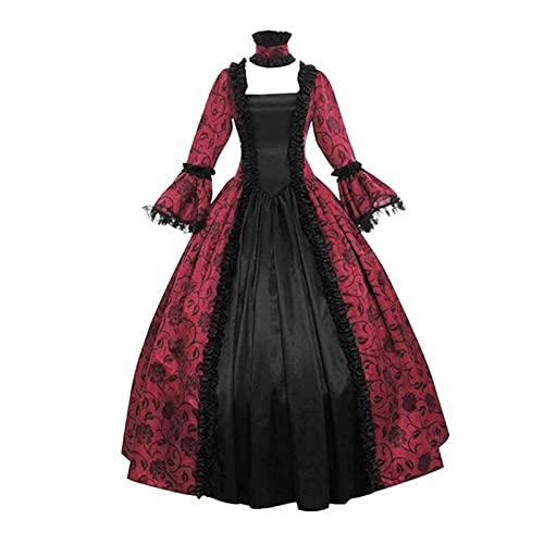 Halloween Kostüm Mädchen Halloween Kleider Damen Vintage Mittelalter Elegante Lang Kleider Schnürkleid Retro Renaissance Cosplay Dress Party Festlich A-Linie Maxikleid Halloween Kostüm Halloween von Asija