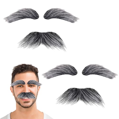 2 Set Bart Zum Ankleben Schnauzer Zum Ankleben Schnurrbart Selbstklebend Bart Karneval Schnurrbart Grau Faschingsbart MäNner Bart Und Augenbrauen Zum Ankleben FüR Halloween Weihnachtsfeier Geburtstag von Asitanie
