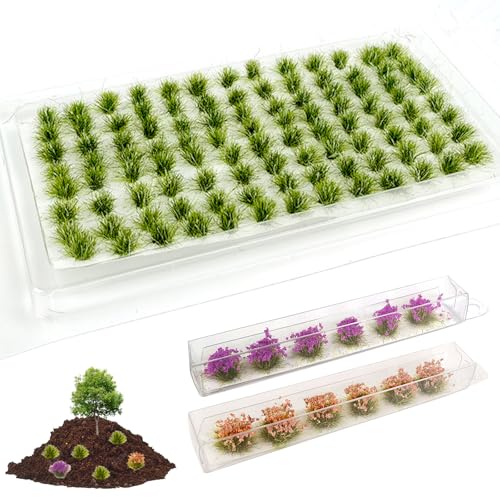 Asitanie 104 Stück Modellbau Gras Grasmatte,Statische Grasbüschel,Kunstrasen Modellie zum Bauen,12 Stück Blumenbüschel und Gras,Geeignet für DIY Eisenbahn Zuglandschaft,Sandtisch Dekoration von Asitanie