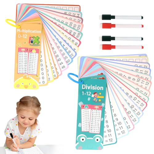 36 Stücke Einmaleins 1x1 Lernen Spiel Multiplikationstabellen und Teilungstabellen Passend für Kinder Schuleingangsgeschenke mit Roter Stift+Schwarzer Stift+Aufbewahrungsring von Asitanie