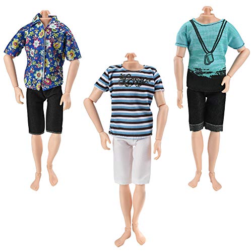 Asiv Modische 3 Kurze Ärmel und 3 Hosen Freizeitkleidung für Ken Barbie Puppen, Geburtstag Party Geschenk von Asiv