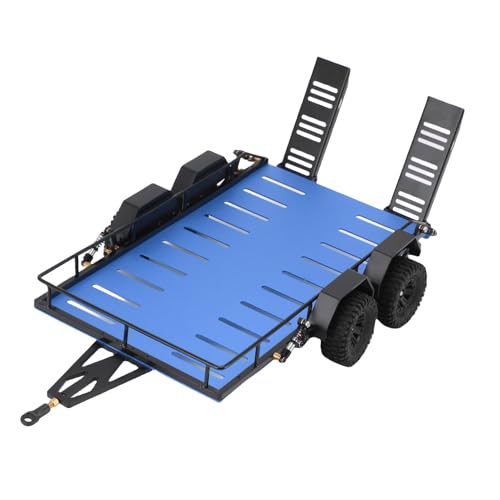 Asixxsix 1/18 RC Anhänger, 4 Aluminiumlegierung RC Metall Pritschenwagen Unabhängige Vierradstoßdämpfer Rc Crawler Anhänger für Verschiedene Off Road Szenarien (Blue) von Asixxsix