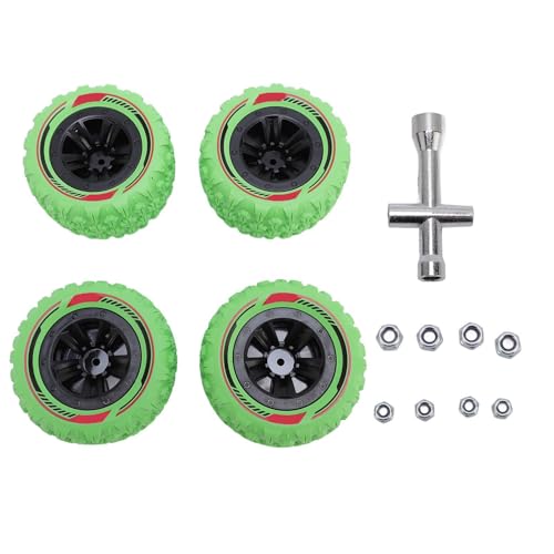 Asixxsix 4pcs RC Crawler Wheelreifen Gummireifen, Einfache Installation RC -Radreifen mit Nicht -Schlupf -Textur und Sockel M3 M4 -Nuss für 1/14 1/16 RC Car Crawler (Green) von Asixxsix