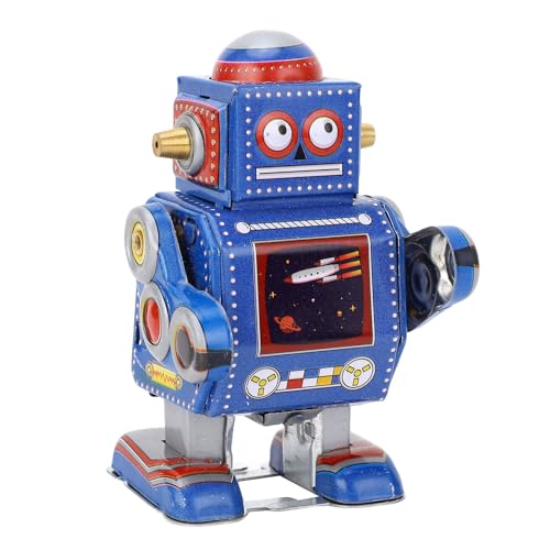 Asixxsix Aufziehbares Roboterspielzeug, Vintage-Roboter aus Metallblech, Lustiges Mechanisches Kinderspielzeug Im Vintage-Stil, Klassischer Roboter, Uhrwerk-Zinn-Sammelfigur (Blue) von Asixxsix
