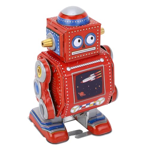 Asixxsix Aufziehbares Roboterspielzeug, Vintage-Roboter aus Metallblech, Lustiges Mechanisches Kinderspielzeug Im Vintage-Stil, Klassischer Roboter, Uhrwerk-Zinn-Sammelfigur (Rot) von Asixxsix