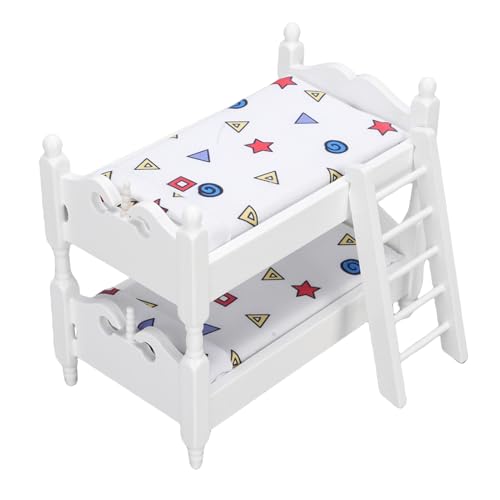 Asixxsix Dollhouse Etagenbett, 1 über 12 Holzpuppenhausmöbel aus Baby Etagenbett, Holzpuppenhaus Miniaturmöbel Dekor Etagenbett für Dollhouse Schlafzimmer Party Kit (Geometrisch) von Asixxsix