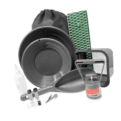 Asixxsix Gold Pension Kit, Aluminiumlegierung Schlägerbox mit 2 Goldschwenkpfannen, Trennzeichen, Gold -Sifing -Pfanne, Schaufel und Aufbewahrungstasche für Goldabbau, Erkundung, Bagger von Asixxsix