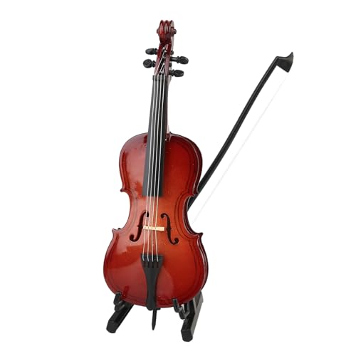 Asixxsix Holz -Miniatur -Cello mit Ständer, Bug und Gehäuse, Holzklassenhandwerksschmuck, Puppenhauszubehör, Home Decoration Display Ornament (18cm) von Asixxsix