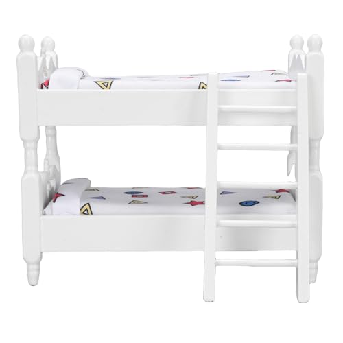 Asixxsix Holzpuppenhaus Miniatur Baby Etagenbett, 1:12 Skala Puppenhaus Miniatur -Doppelschichtbett mit Leiter Schlafzimmer Möbel Cartoon Ornament für (Geometrisch) von Asixxsix
