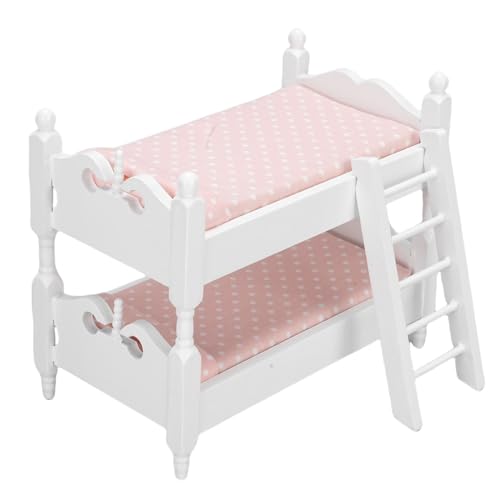 Asixxsix Holzpuppenhaus Miniatur Baby Etagenbett, 1:12 Skala Puppenhaus Miniatur -Doppelschichtbett mit Leiter Schlafzimmer Möbel Cartoon Ornament für (Punkt) von Asixxsix
