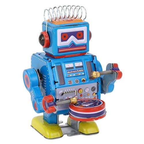 Asixxsix Uhrwerk-Trommelroboter-Spielzeug, Aufziehroboter-Spielzeug, Aufzieh-Vintage-Roboter Retro-Klassiker-Uhrwerk-Federroboter, Aufziehfigur-Spielzeug, Tisch-Bücherregal-Figuirin-Dekor von Asixxsix