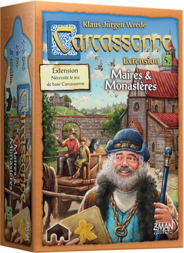 Asmodee – Carcassonne – Erweiterung 5: Bürgermeister und Klöster, CARC07N – Strategiespiel für 2 bis 6 Spieler ab 8 Jahren von Asmodée