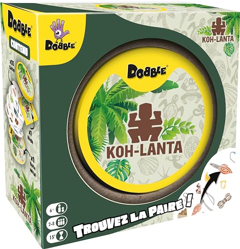 Asmodee - Dobble: KOH-lanta – Gesellschaftsspiele – Kartenspiele – Beobachtungs- und Schnelligkeitsspiel – Spiel für Erwachsene und Kinder ab 6 Jahren – 2 bis 8 Spieler – 15 Minuten – französische von Dobble