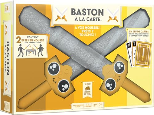 Asmodee - Baston A LA Carte – Urkomisches Gesellschaftsspiel für Kinder ab 7 Jahren – schnelles Familien-Kartenspiel – mit 2 Schaumstoffschwertern – 3 bis 6 Spieler – 15 Minuten – auf Französisch von Asmodee