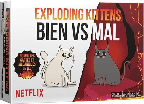 Asmodee - Exploding Kittens : Bien vs Mal – Stimmungskartenspiele für Erwachsene & Kinder ab 7 Jahren – Russisches Roulette – Netflix-Serie – Gesellschaftsspiel für Familie – 2 bis 5 Spieler – 15 von Asmodee