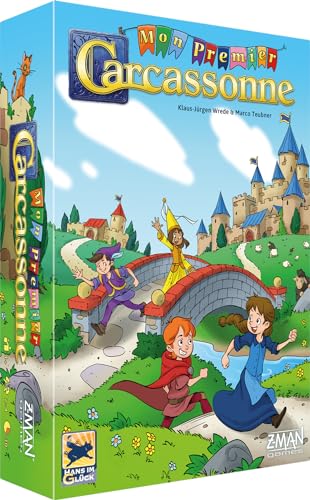 Asmodee - Mon Premier Carcassonne – Gesellschaftsspiel für Kinder ab 4 Jahren – lustiges & vereinfachtes Strategiespiel mit Fliesen-Platzierung – 2 bis 4 Spieler – 20 Minuten – auf Französisch – Hans von Asmodee