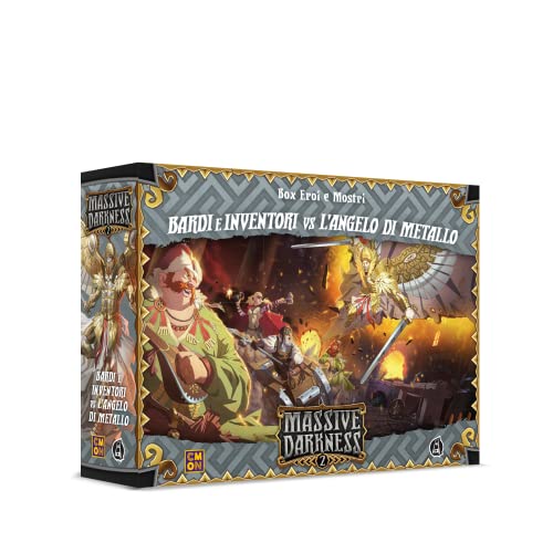 Asmodee - Massive Darkness 2: Bardi e Erfinder vs. Der Engel aus Metall – Box Helden und Monster, Erweiterung des Brettspiels, italienische Ausgabe von Asmodee