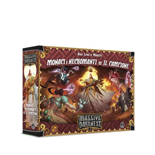 Asmodee - Massive Darkness 2: Mönche und Nekromanten vs. Il Champione - Box Helden und Monster, Erweiterung des Brettspiels, italienische Ausgabe von Asmodee