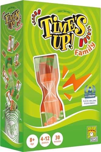 Asmodee - Repos Production – Time's Up Family (mit riesiger Sanduhr) – Gesellschaftsspiele – Kartenspiele – Stimmungsspiele – Familienspiele – ab 8 Jahren – 4 bis 12 Spieler – französische Version von Asmodee